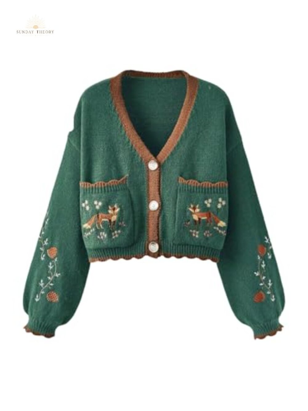 Women Cropped Cardigan Cottage Core Boho Button Up Loose Fit Sweater